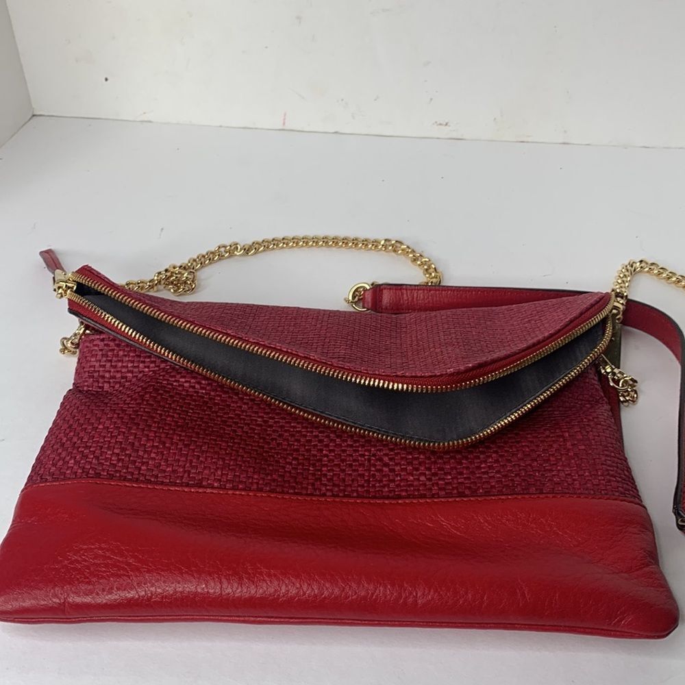 Henri Bendel red woven leather clutch envelope chain bag - Picture 10 of 11